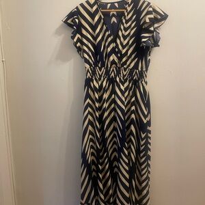 Chevron Patterned Navy and Cream Dress